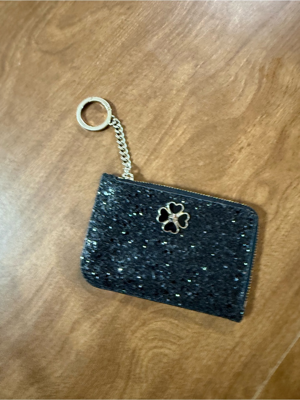 Kate Spade New York Odette Black Glitter L-Zip Card Holder